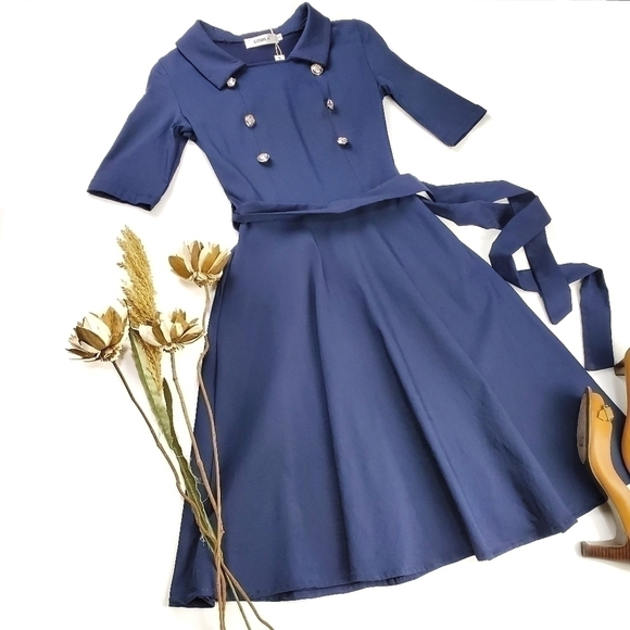 Comila Vintage 50 60's Style Navy Dress Size Small - Picture 13 of 15